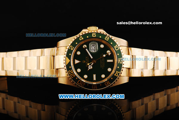 Rolex GMT Master II Swiss ETA 2836 Automatic Movement Full Gold with Green Dial and Bezel - Small Calendar - Click Image to Close